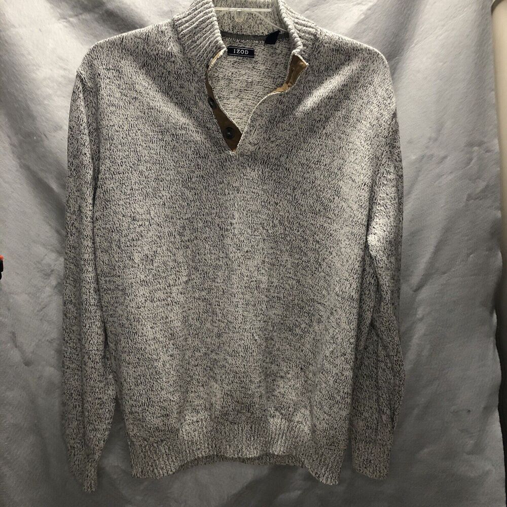 Mens IZOD 1/4 Neck 3 Button Sweater Size XL Medium Gray - Picture 2 of 3